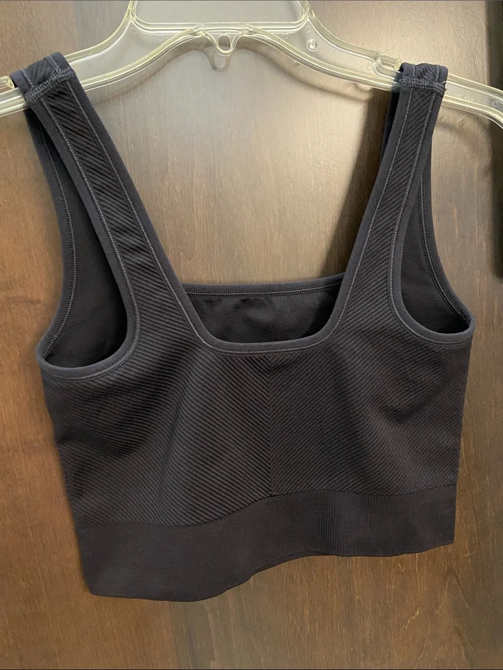 all in motion Black Ribbed Square-Neck Seamless Crop Tank. Size S - Picture 7 of 11